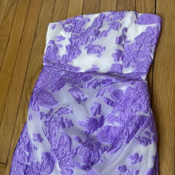 Showpo Brailey Midi Dress Strapless Dress Purple Jacquard Floral Size 2 - Picture 5 of 7